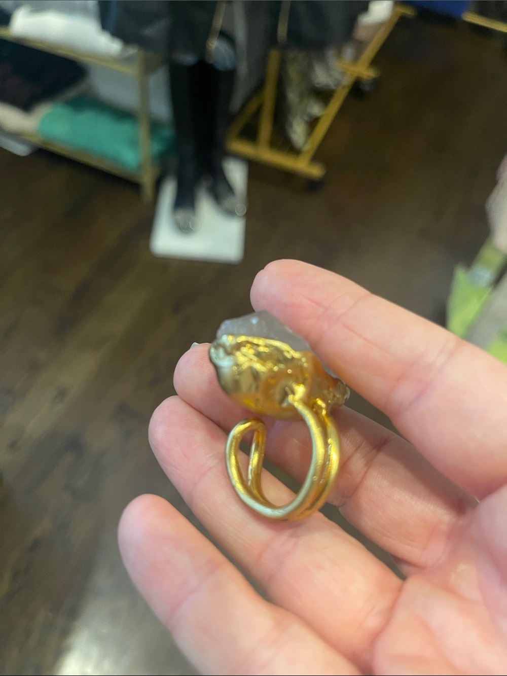 Turkish Handmade adjustable Raw Crystal Statement Ring, Gold Plated - Picture 3 of 6